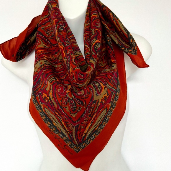 Stefano Guidi Scarf 31" Square Abstract Paisley Green Brown Border - Picture 2 of 4